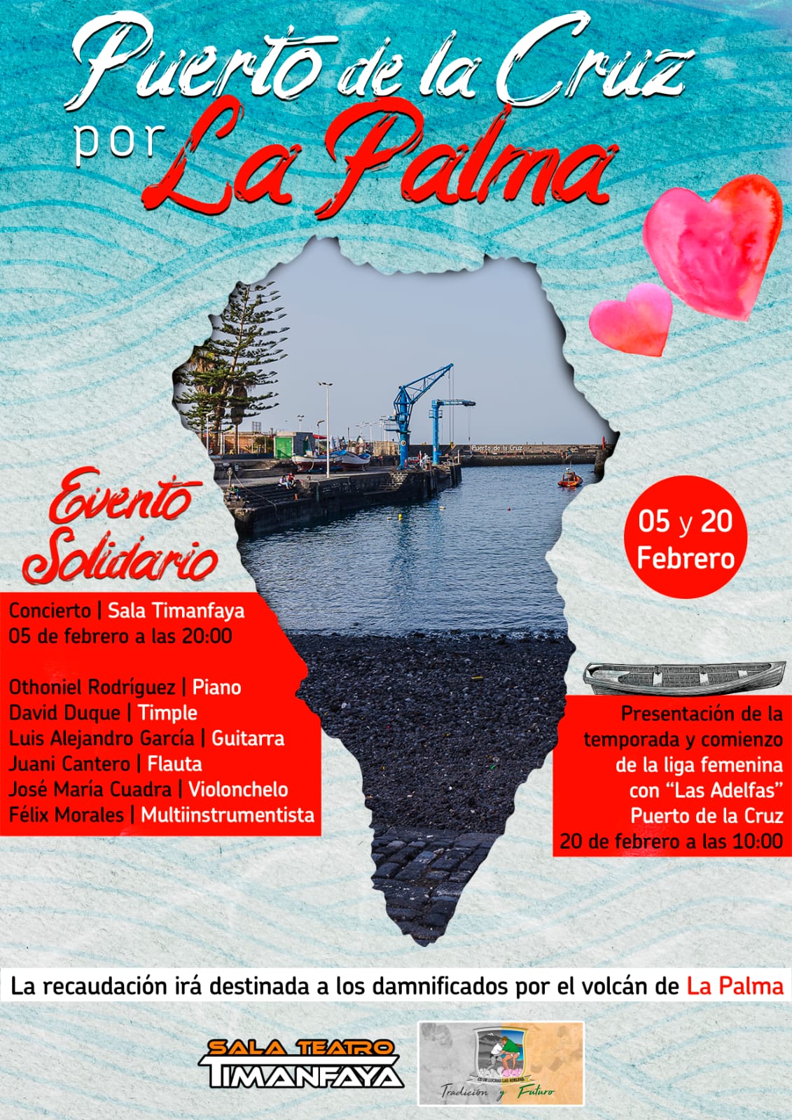 La plataforma Puerto de la Cruz con la Palma presenta el concierto de este sábado a la mesa de Ayuda a la isla Bonita