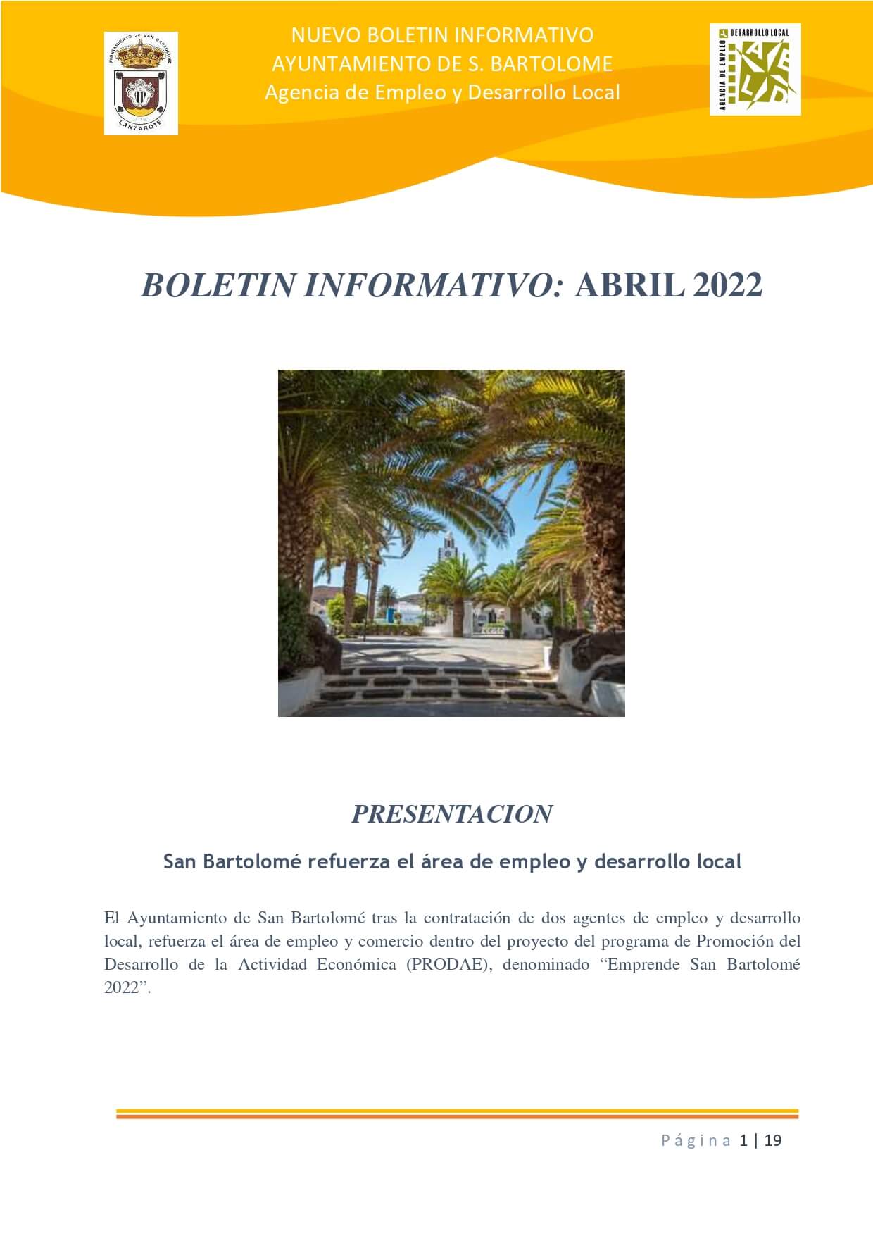 Lanzamiento del boletín informativo digital mensual realizado por la Agencia de Empleo y Desarrollo Local de San Bartolomé